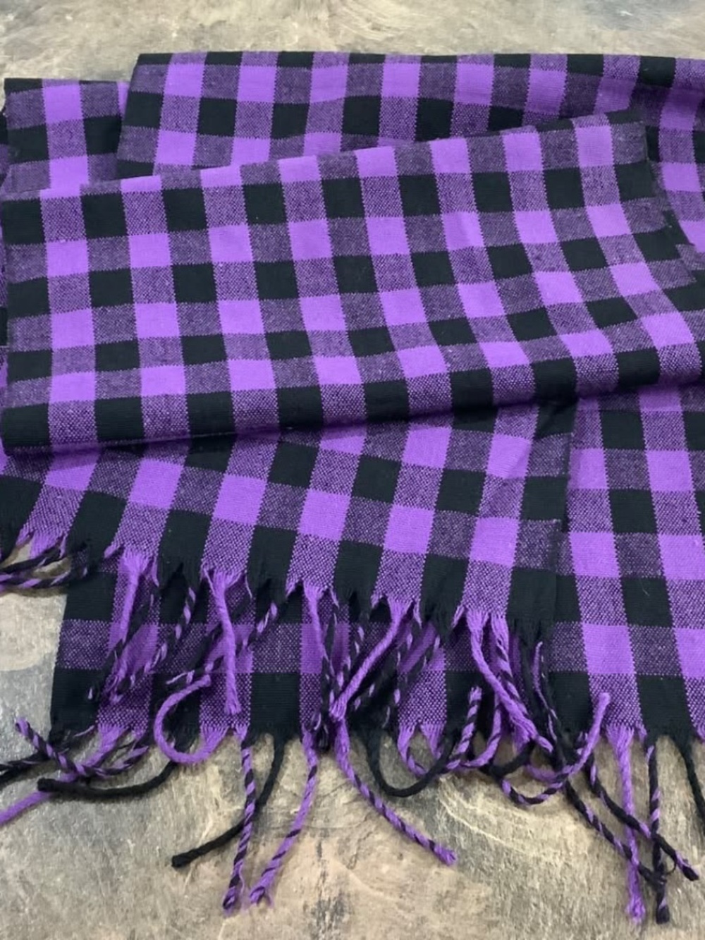 Linen style purple check scarf
